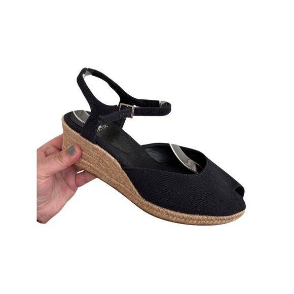 Alex Marie Black Espadrille Peep Toe Wedge Sandals With Adjustable Strap - Picture 2 of 11